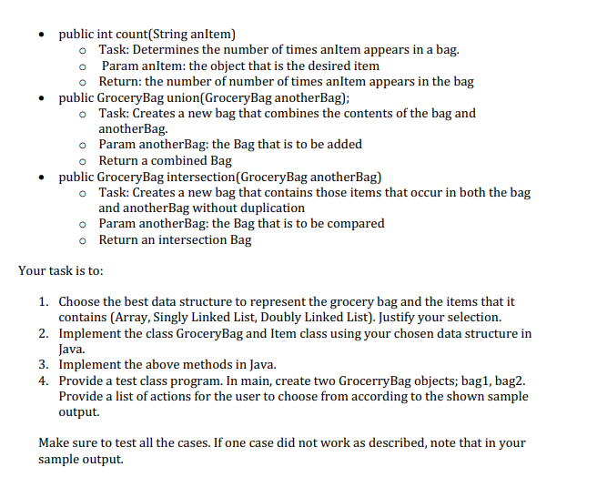 class to store the contents of grocery bag that can contain duplicate