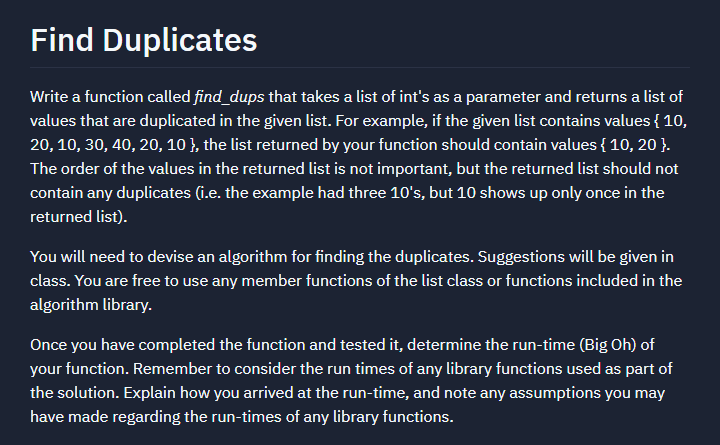 Find Duplicates Write a function called find_dups that takes a list