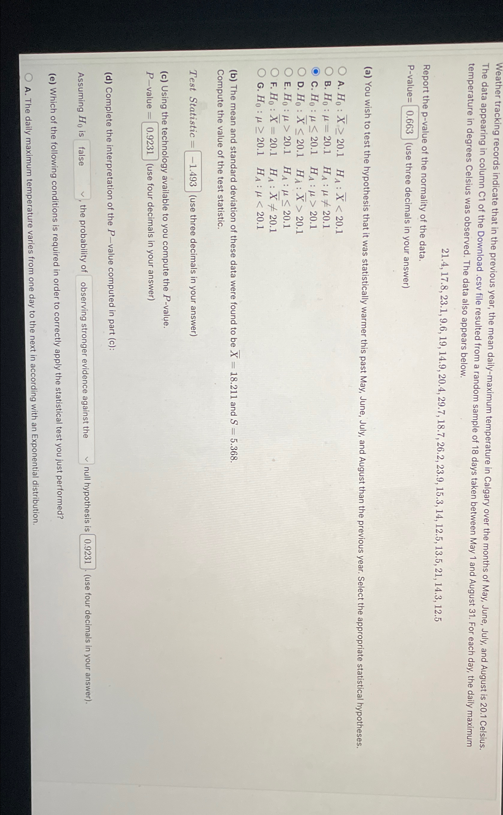 temperature in degrees Celsius was observed. The data also appears below.\