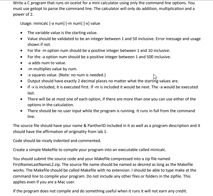  Write a C program that runs on ocelot for a mini