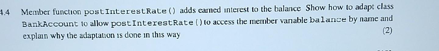 nr); int getAccNr() const; double getBalance( ) const; void deposit (double amnt),