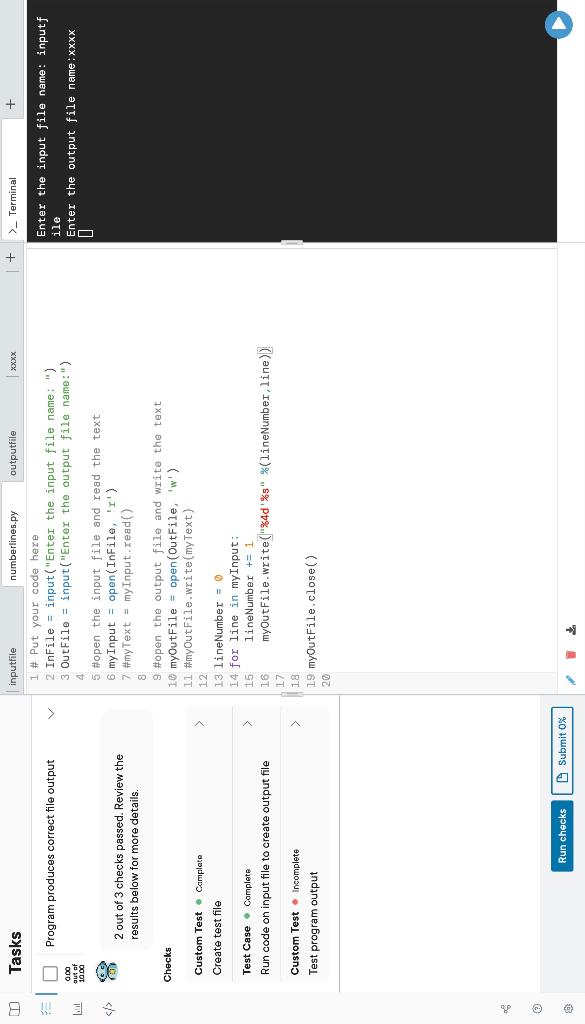 Write a script named numberlines.py. This script creates a program listing from