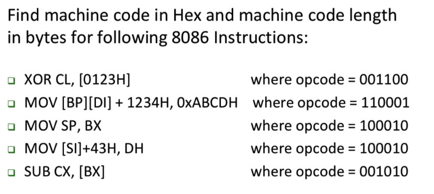  Find machine code in Hex and machine code length in bytes