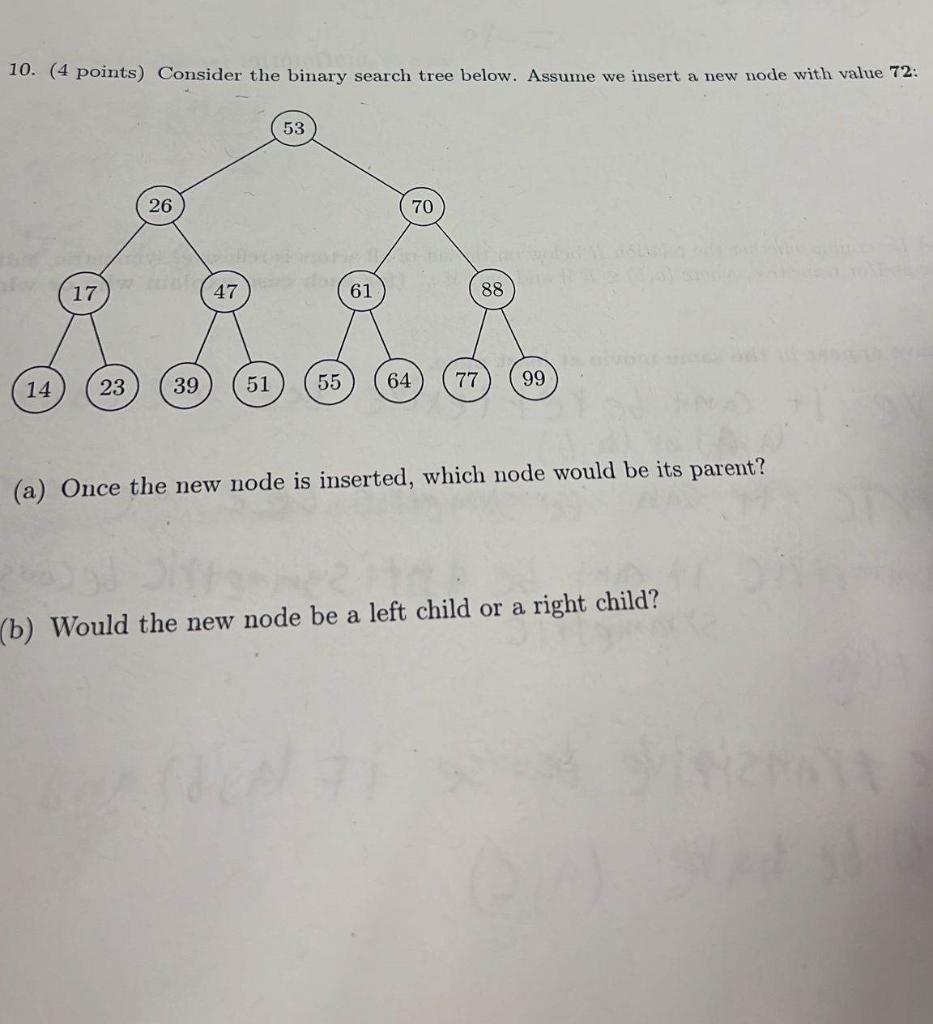  10. (4 points) Consider the binary search tree below. Assume we