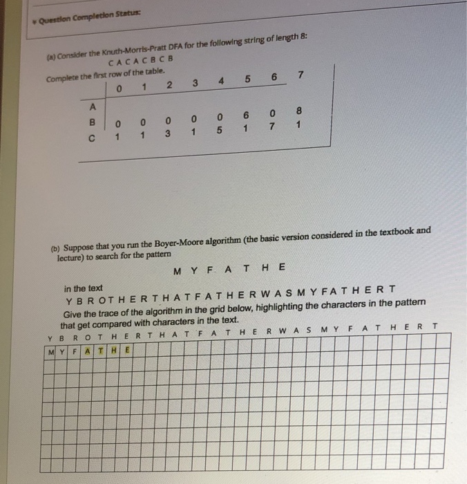 Knuth-Morris-Pratt DFA for the following string of length 8: CACACBCB Complete the