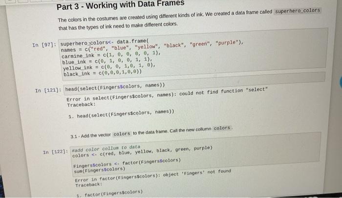 all in one question Part 3 - Working with Data Frames The