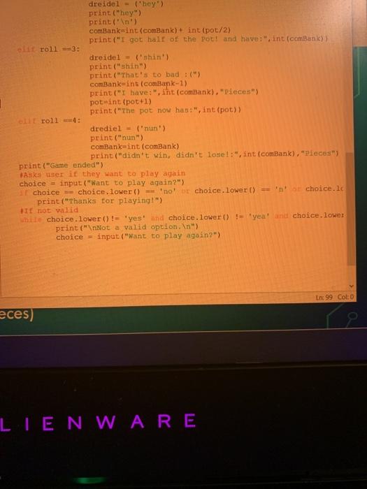 if bank is zero and end the game or with the computer