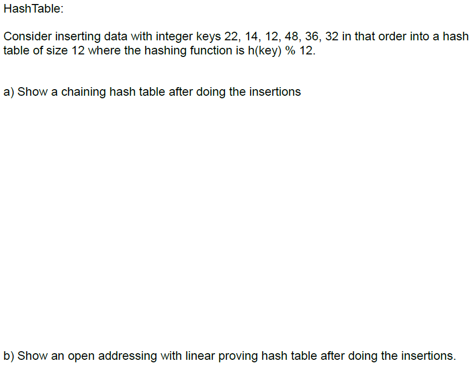 HashTable: Consider inserting data with integer keys 22, 14, 12, 48,