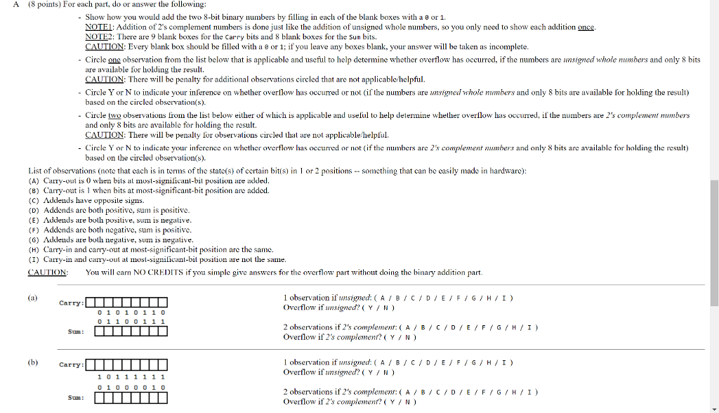 A (8 points) For each part, do or answer the following