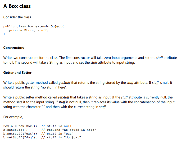 can i get help with this java question please A Box