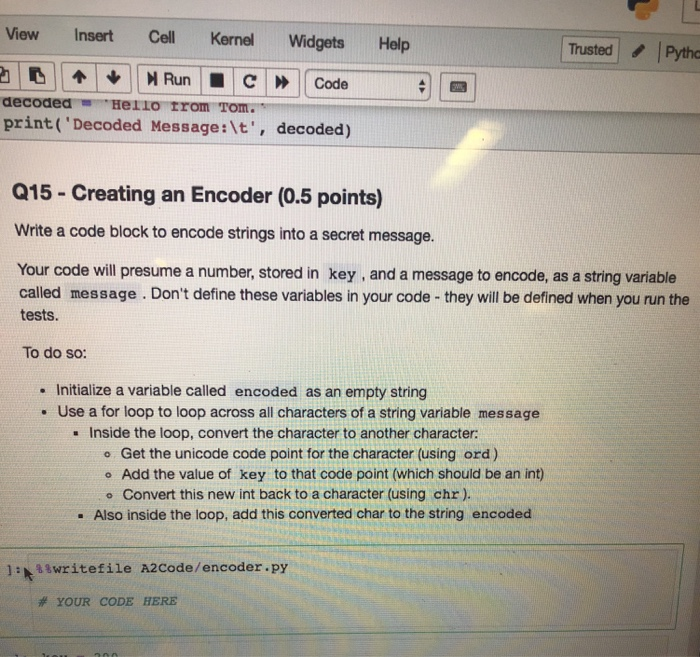  Intro to Python: View Insert Cell Kerne Widgets Help TrustedPytha decoded