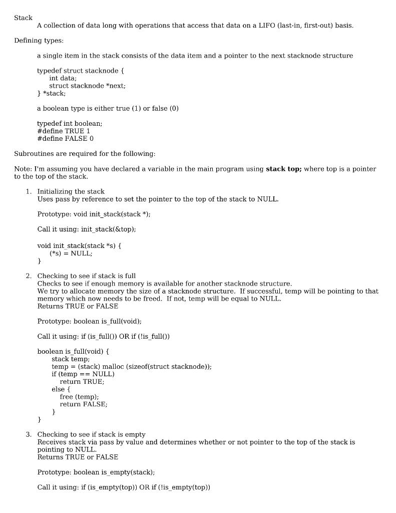 given see. below ' Additional Notes for Stack Program Development These should