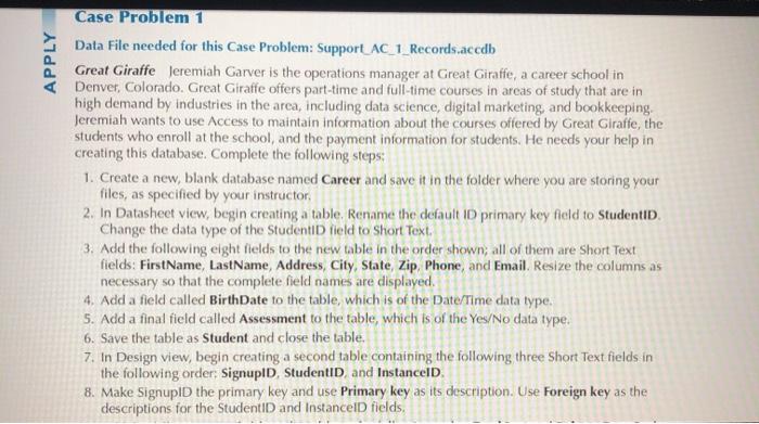  APPLY Case Problem 1 Data File needed for this Case Problem: