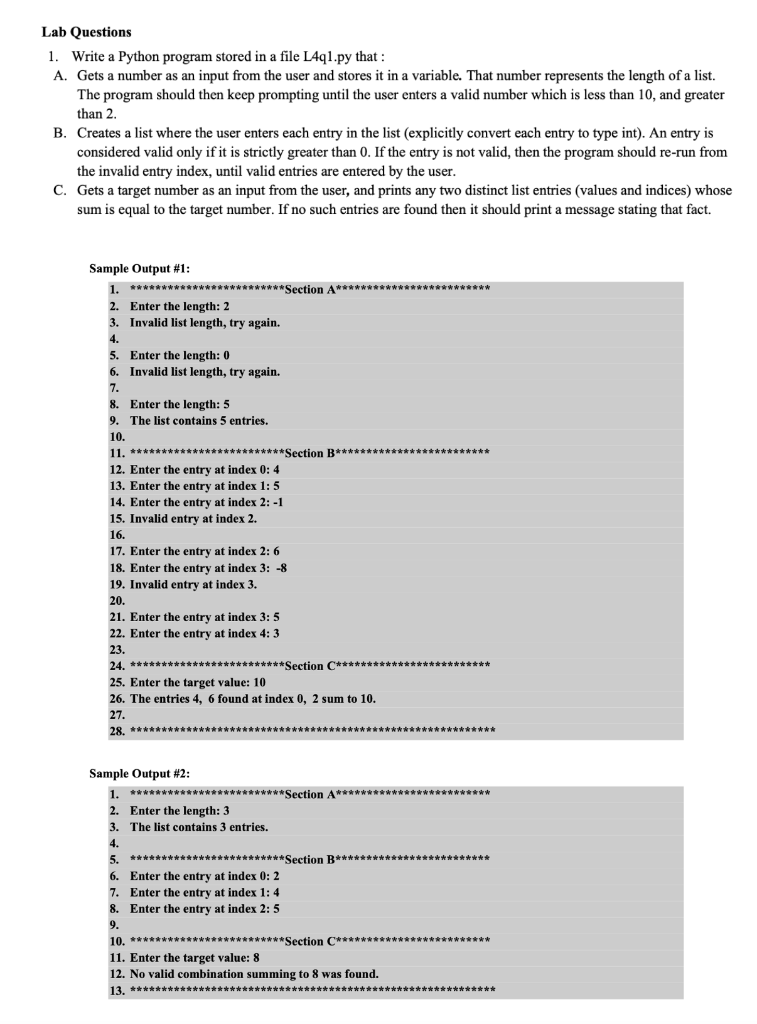  Lab Questions 1. Write a Python program stored in a file