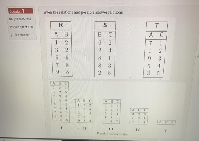  Given the relations and possible answer relations Question 7 Not yet