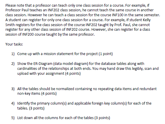 a college. This database maintains registration data for one semester only. Each