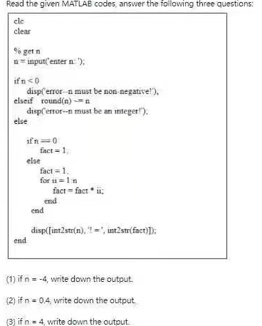 Read the given MATLAB codes, answer the following three questions: ele