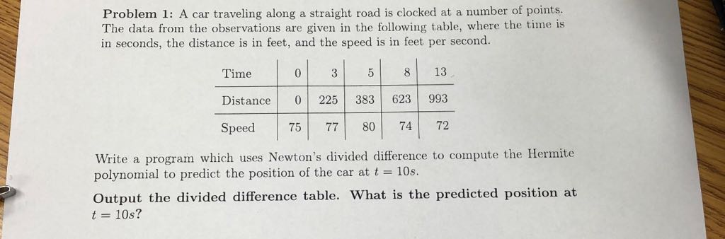  PLEASE USE PYTHON Problem 1: A car traveling along a straight