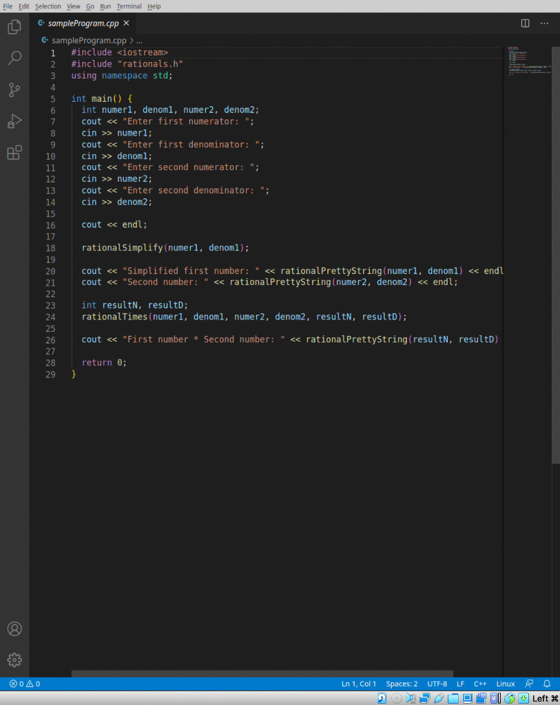 rationals.cpp and start implementing the functions. You should see a GCD function