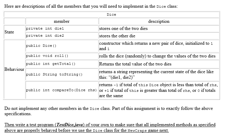 Create a class called Dice which can be used to create dice
