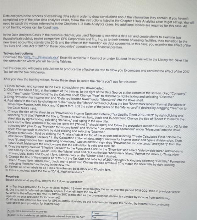 3 Data Analytics cases. No additional videos are required for this case.