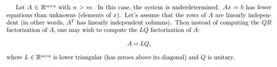  Let A e Rmxn with n >m. In this case, the