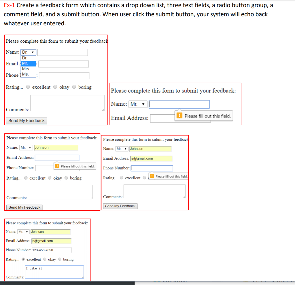 PHP***** Ex-1 Create a feedback form which contains a drop down list,