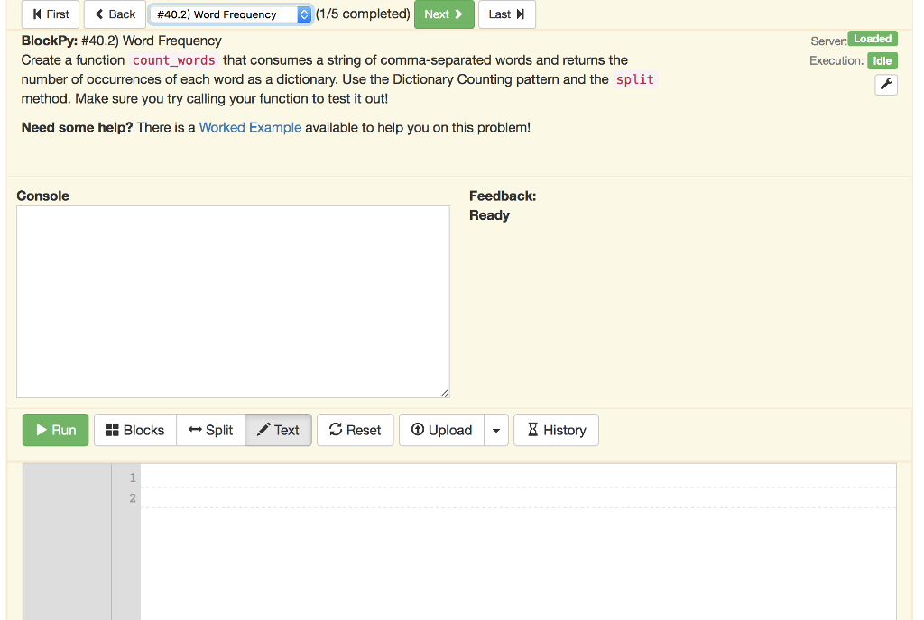  | K First Last M Server Loaded Execution: Idle Console Feedback: