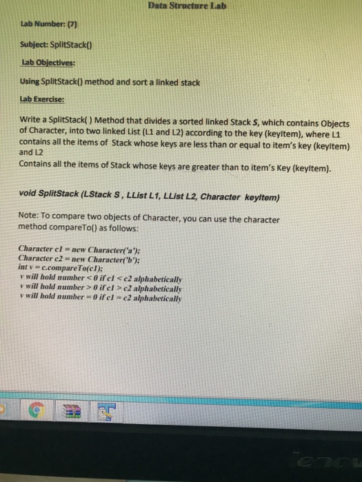  Data Structure Lab Lab Number: (7) Subject: Splitstack) Lab Objectives Using