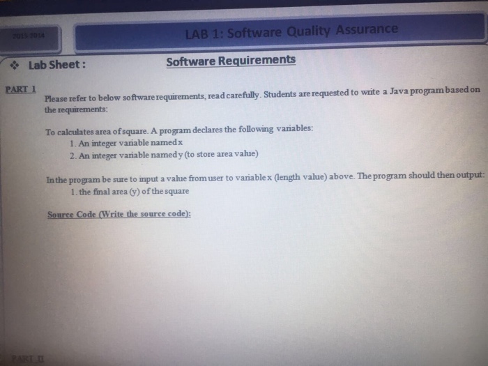  LAB 1: Software Quality Assurance Lab Sheet: Software Requirements PART 1