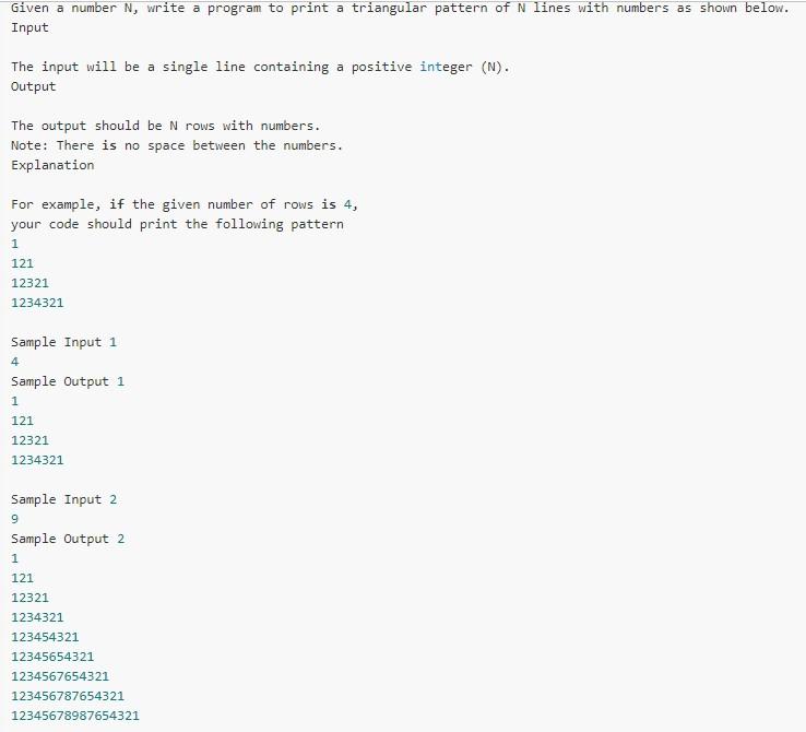  Python Given a number N, write a program to print a