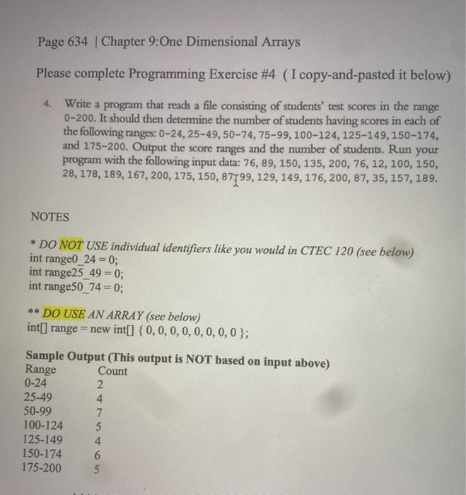  Page 634 Chapter 9:One Dimensional Arrays Please complete Programming Exercise #4