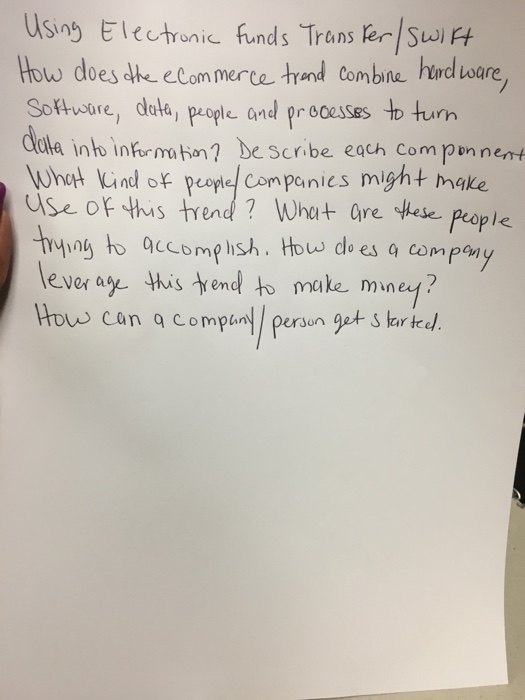  Using Electronic funds Transfer/Swift How does eCommerce trend combine hardware Software,