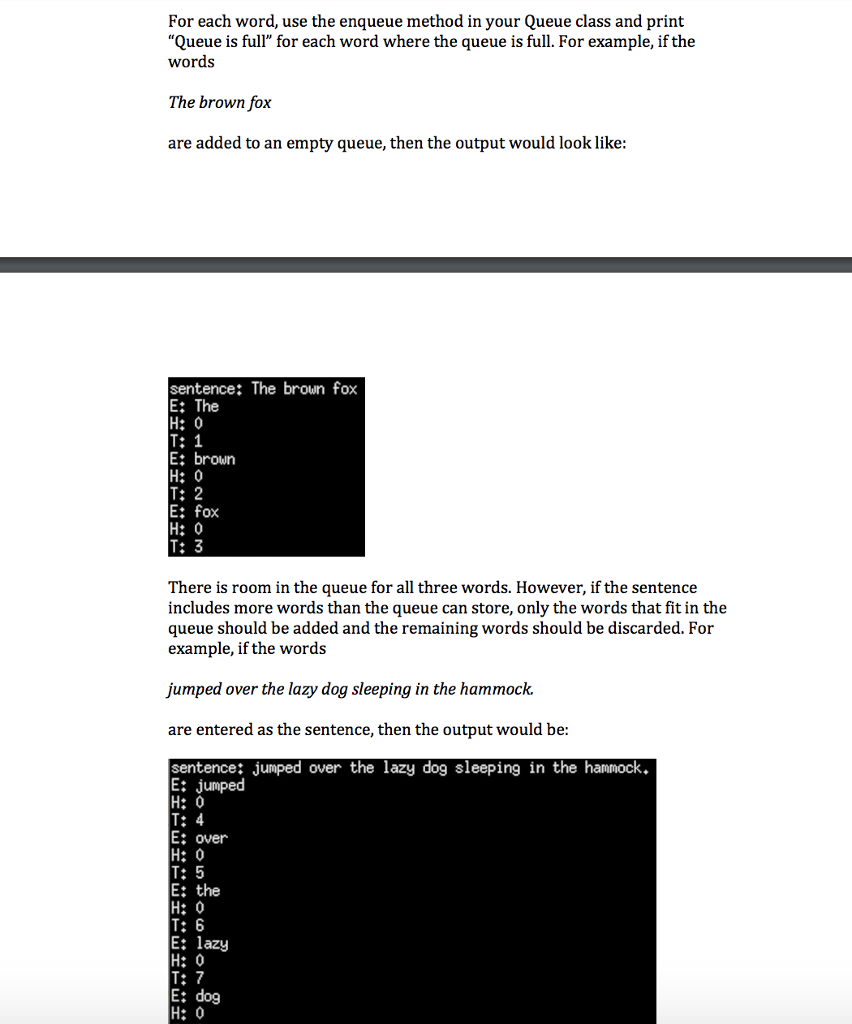 of the queue. Requirements: Build your own word queue In this assignment,