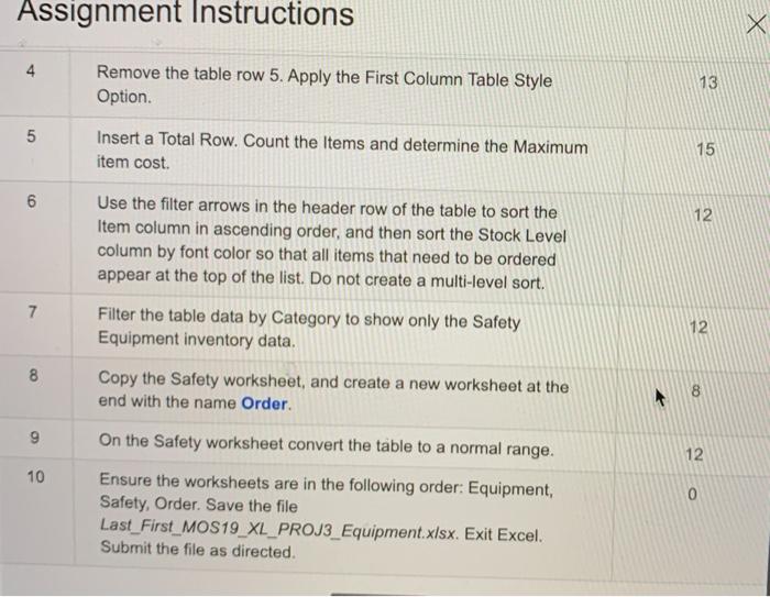 so I know where to click) thank you! Step Instructions Point Value