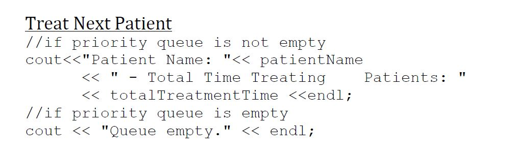 the program that "treats the next patient." EX. int maxQueueSize = atoi(argv[2]);