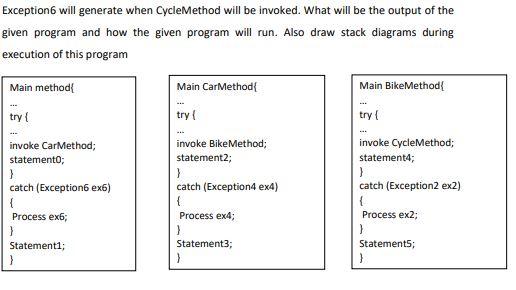 Solve according java language Exception6 will generate when CycleMethod will be invoked.