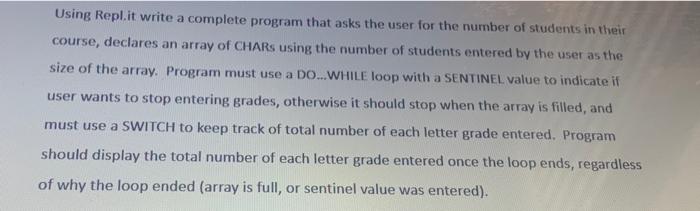 please use C# xodong Using Repl.it write a complete program that asks