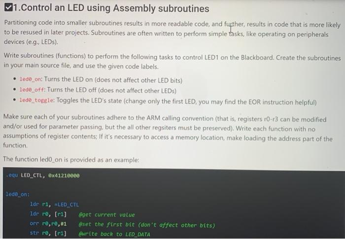  V1.Control an LED using Assembly subroutines Partitioning code into smaller subroutines