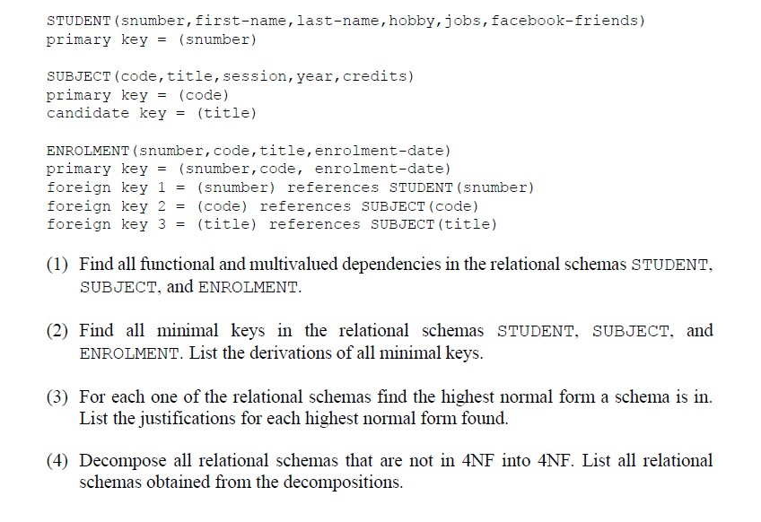 relational schema and a set of functional dependencies valid in the schema.