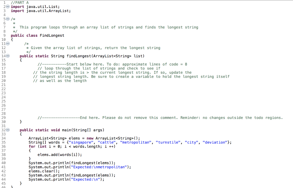 IN JAVA 8 18 //PART A 2 import java.util.List; import java.util.ArrayList; 56