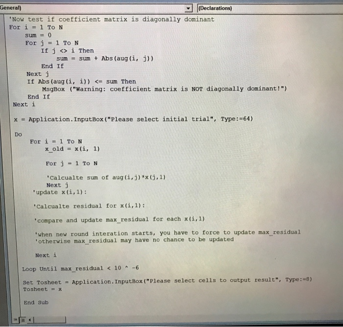 system equation in the spreadsheet Initial trial 0 Fianal Result Coefficient Matrix