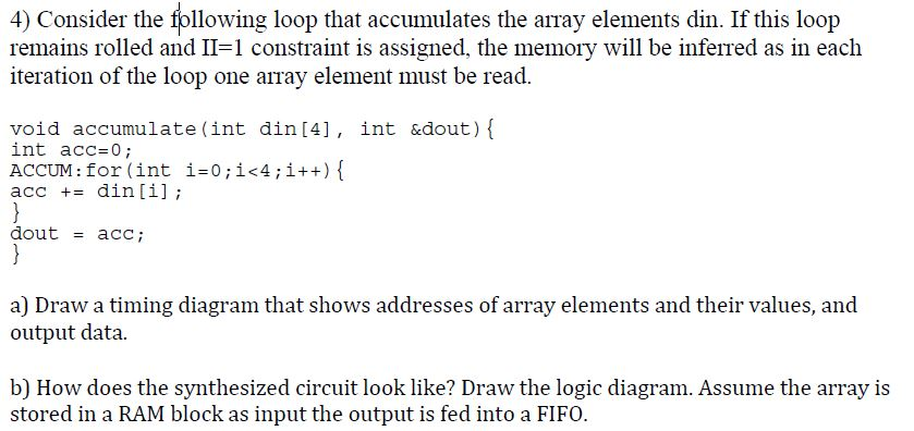  Consider the fallowing loop that accumulates the array elements din. If
