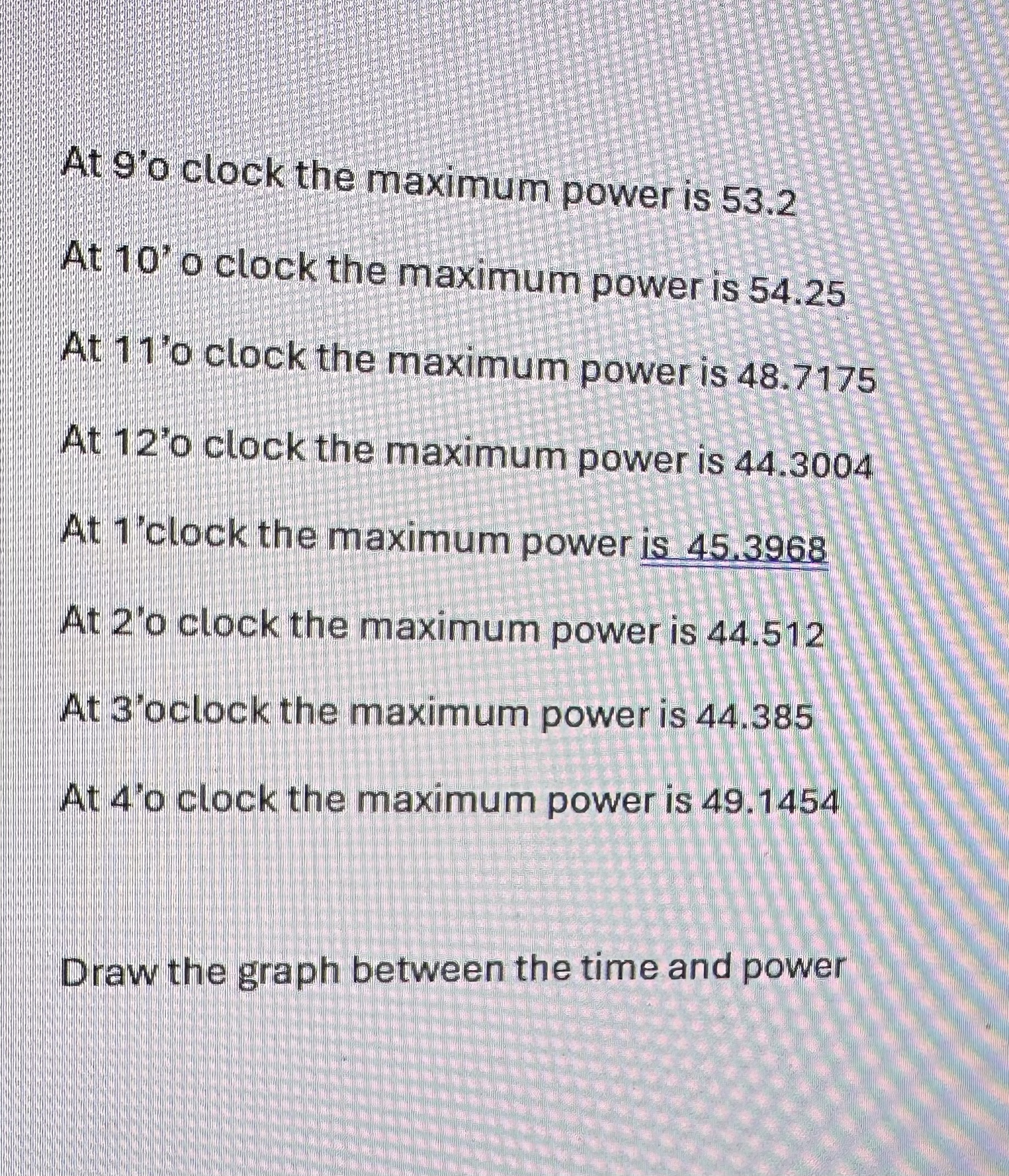  At 9'o clock the maximum power is 53.2 At 10' o
