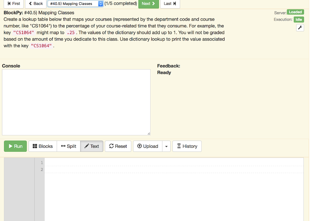  First Back #40.5) Mapping Classes (1/5 completed BlockPy: #405) Mapping Classes