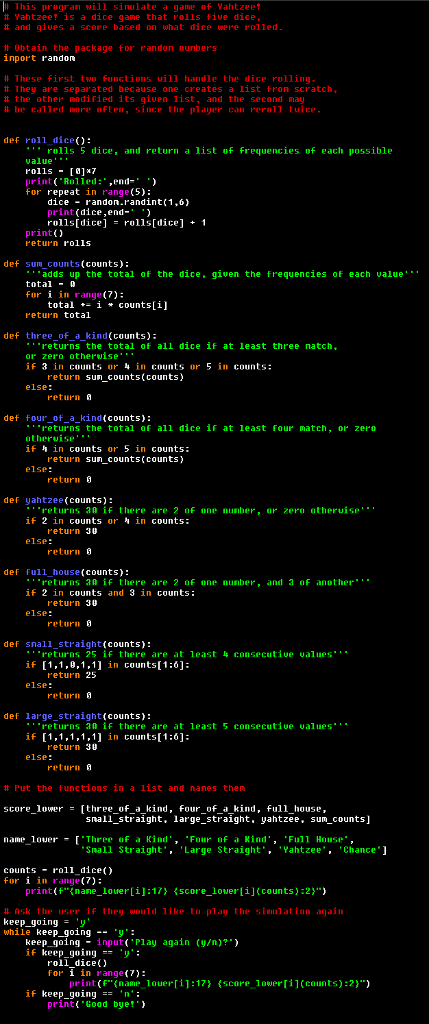This is an exercise in implementing functions to solve a large problem.