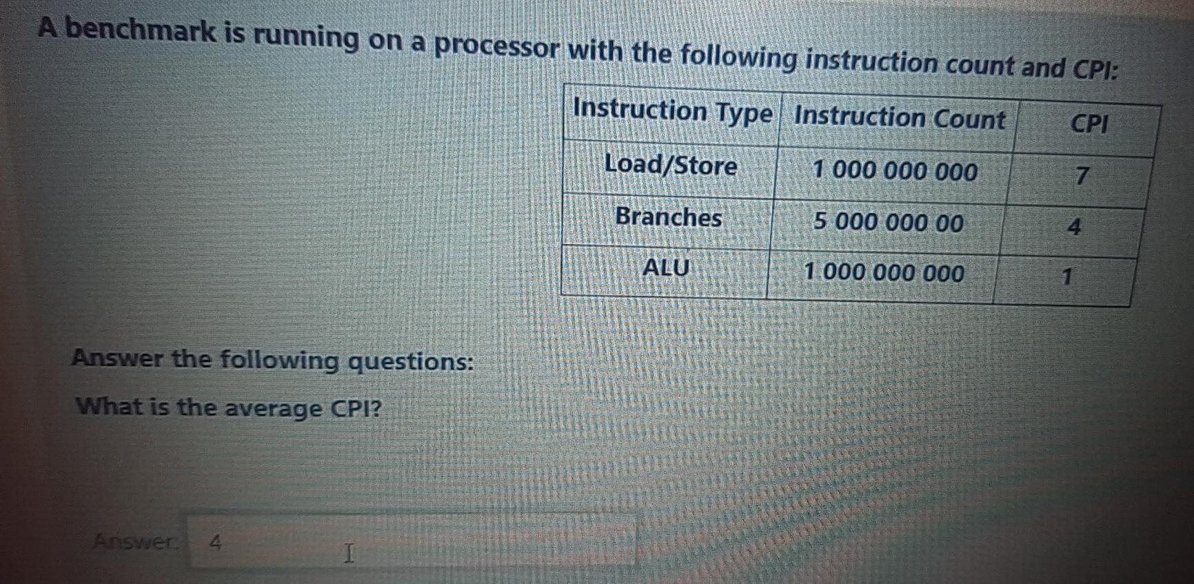 A benchmark is running on a processor with the following instruction