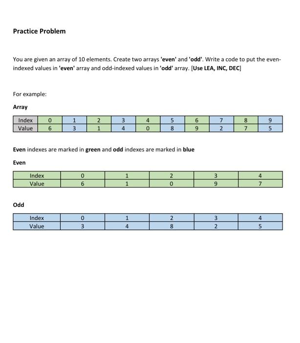 solve this in 8086. Practice Problem You are given an array of