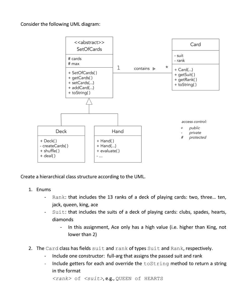 Write a java program for the following problem Consider the following UML