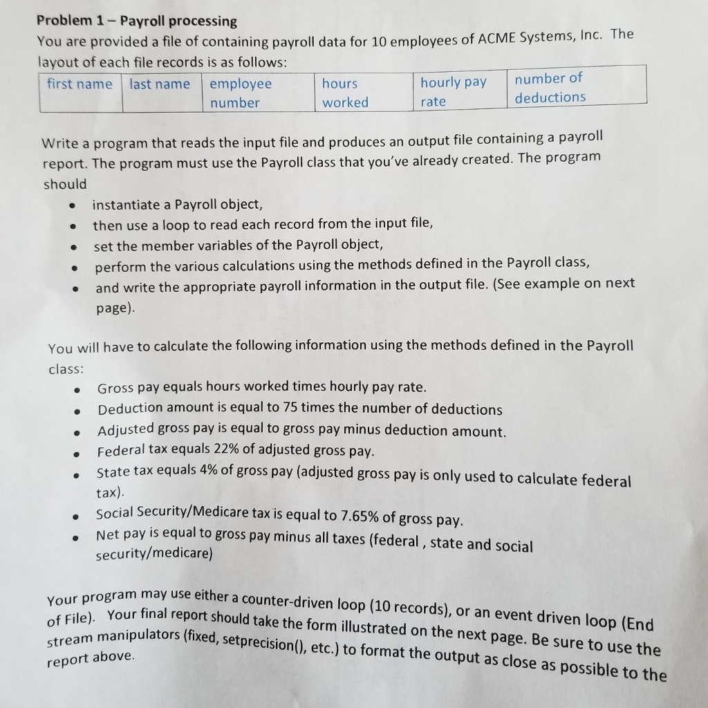 IN C++ Payroll Class below #include #include using namespace std; class PayCheck